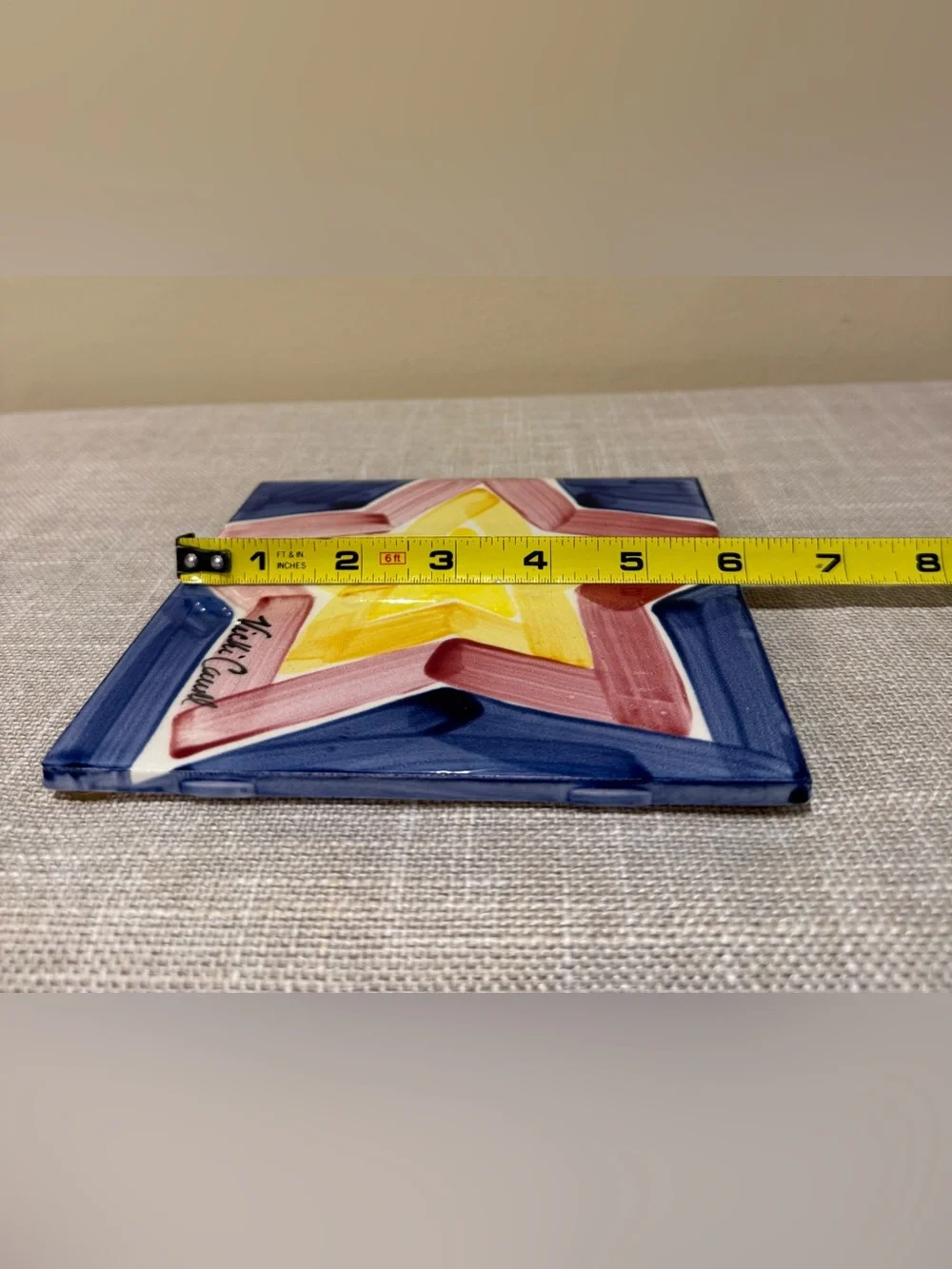 Vtg Vicki Carroll MS Studio Art Hand Painted Ceramic Star Tile Trivet 6